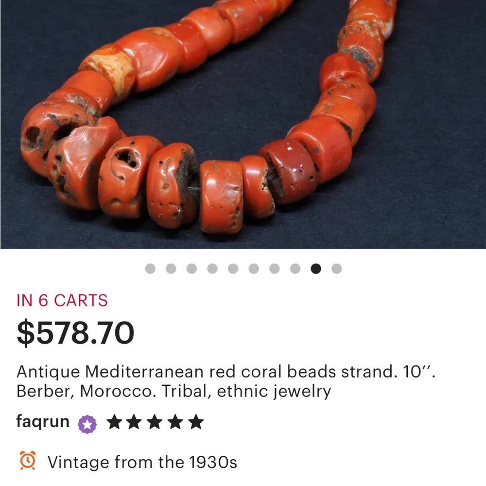Authentic Red Coral Bead Necklace
*1st photo is a comp item on Etsy.